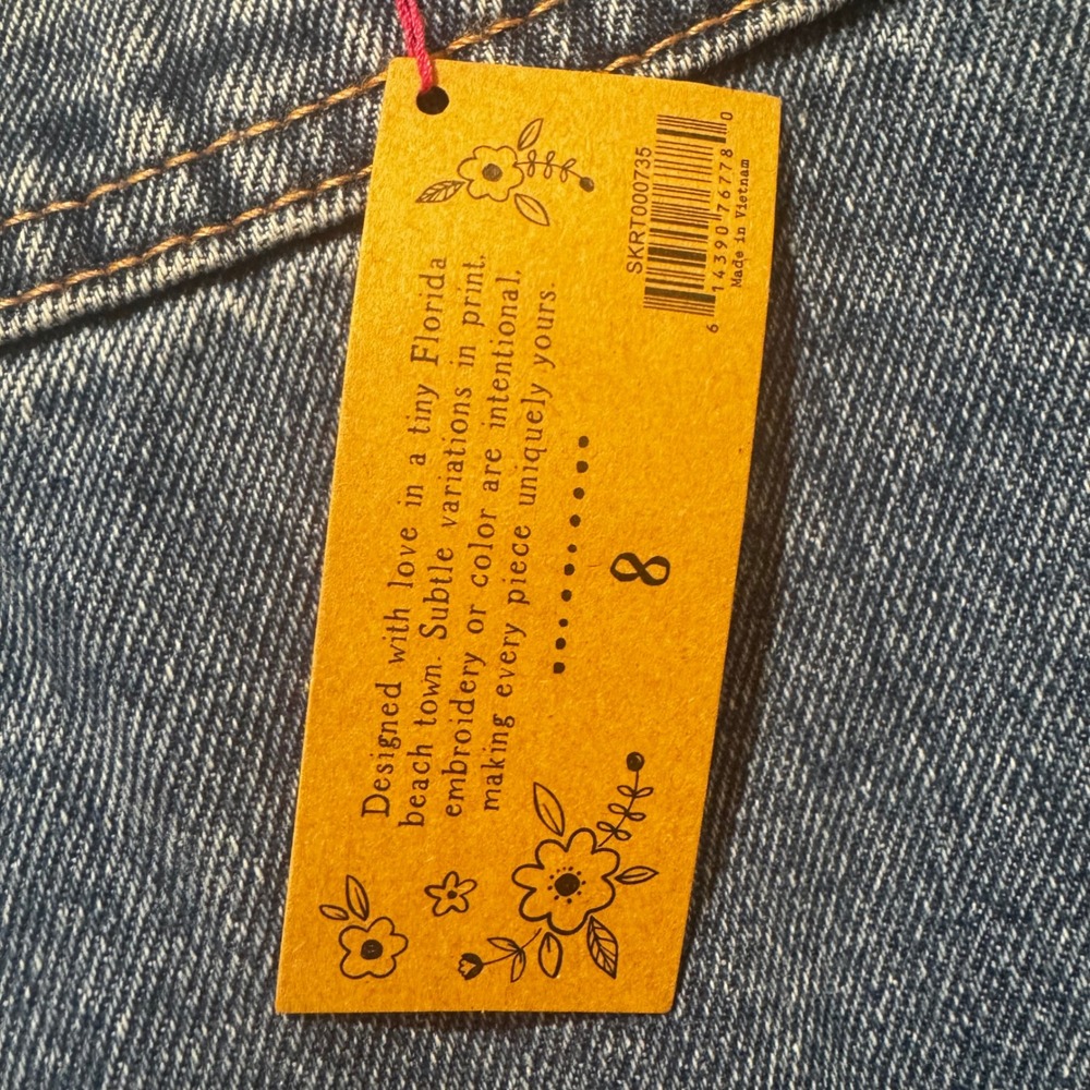 Natural Life Womens Denim Midi Skirt Blue NWT Paneled Frayed Hem size 8 - Picture 3 of 10